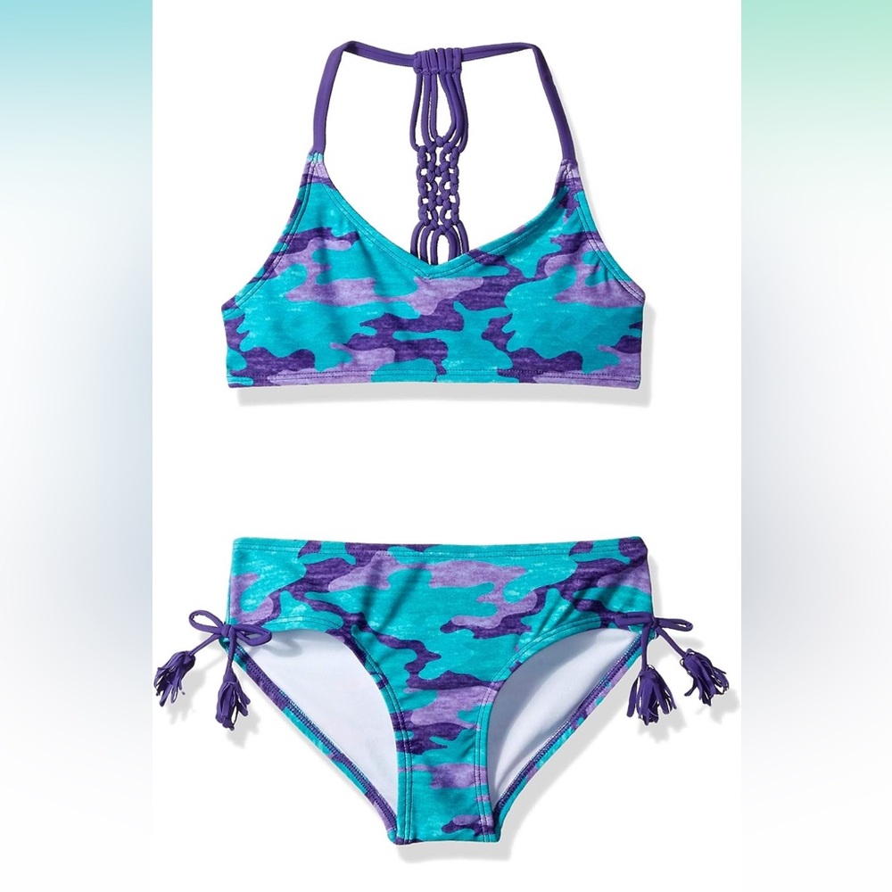 Kanu Surf Girls Erin Camo V-Neck Bikini Beach Sport 2-Piece Swimsuit NWT